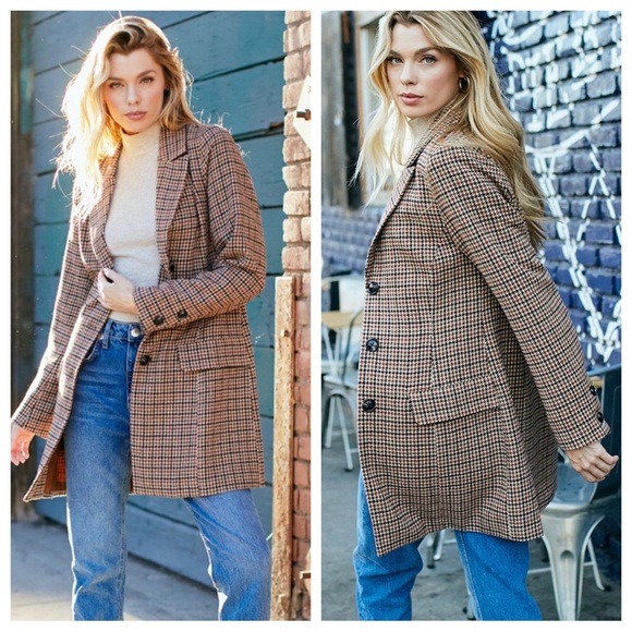 #17 CHIC MULTI PLAID FITTED BUTTON UP COAT JACKET - Picture 3 of 6